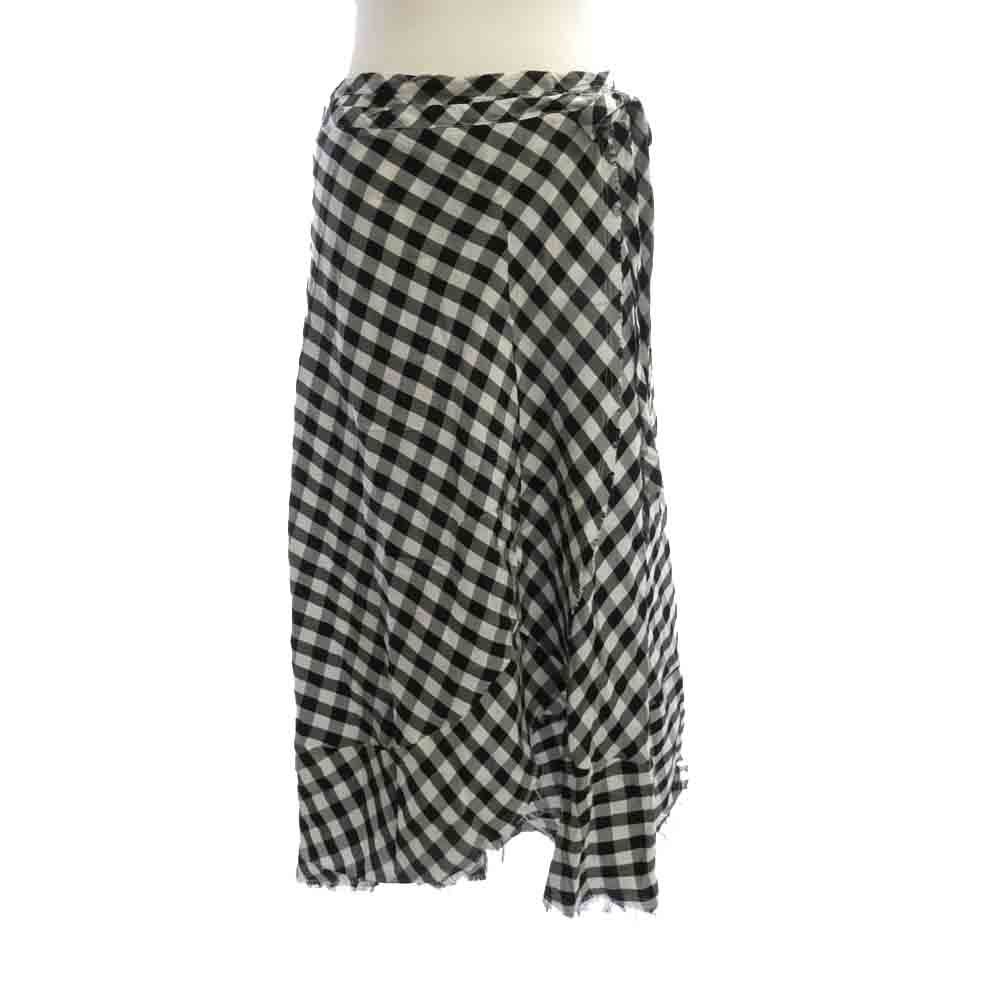 tricot COMME des GARCONS トリココムデギャルソン TJ-S026　 AD2003 レーヨン ギンガムチェック フリンジ ラップ 巻き スカート ブラック系 ホワイト系 M【中古】
