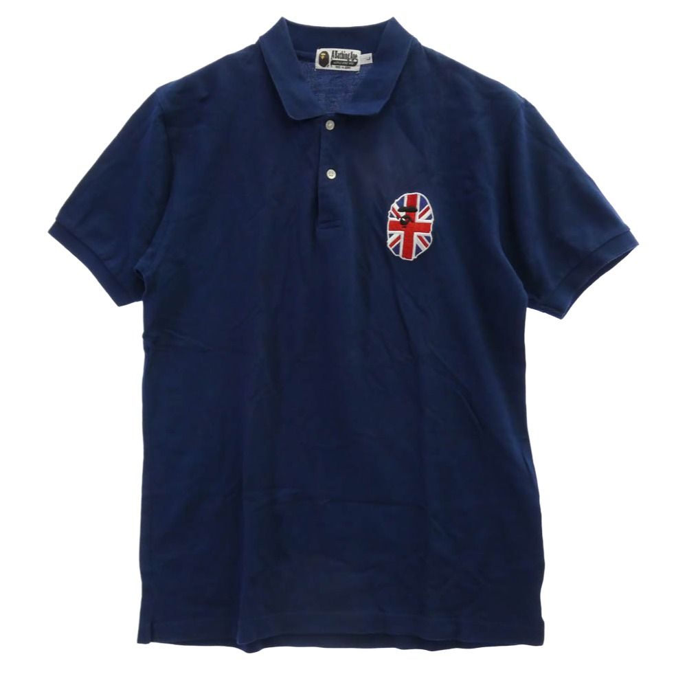 A BATHING APE アベイシングエイプ ユニオンジャック フェイスパッチ 半袖 ポロシャツ ダークネイビー系 L【中古】