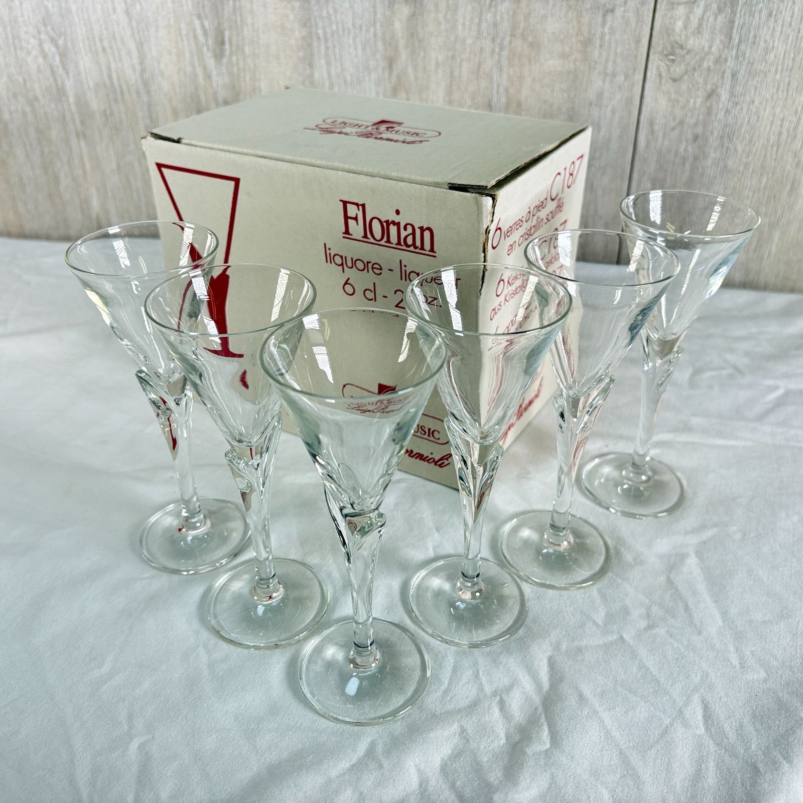 Luigi Bormioli ルイジボルミオリ Florian フロリアン リキュールグラス 6客セット C187 6cl 2oz 箱付き イタリア製 ⑧