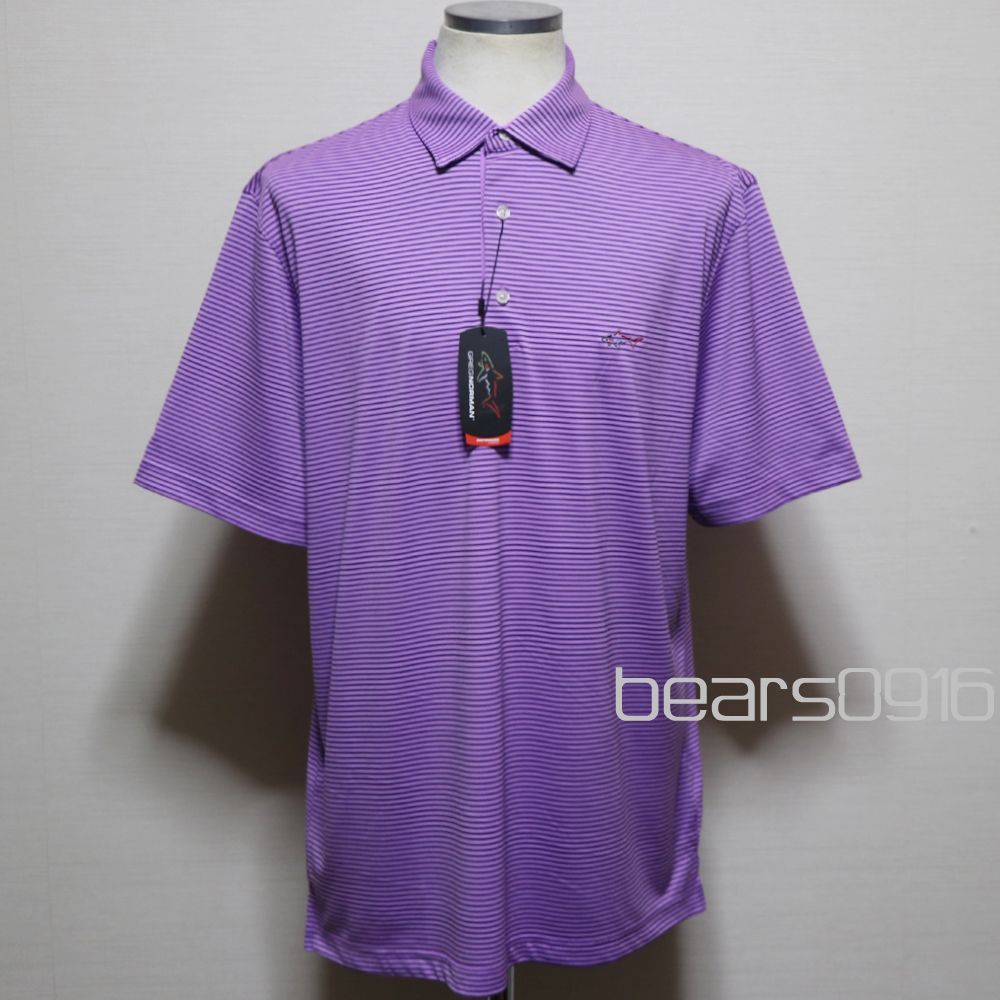 【アメリカ限定】Greg Norman グレグノーマン 細ボーダー半袖ポロシャツ ゴルフウェアー 紫 L XL ビックサイズ オーバーサイズ 新品タグ付き 未使用品 米国購入