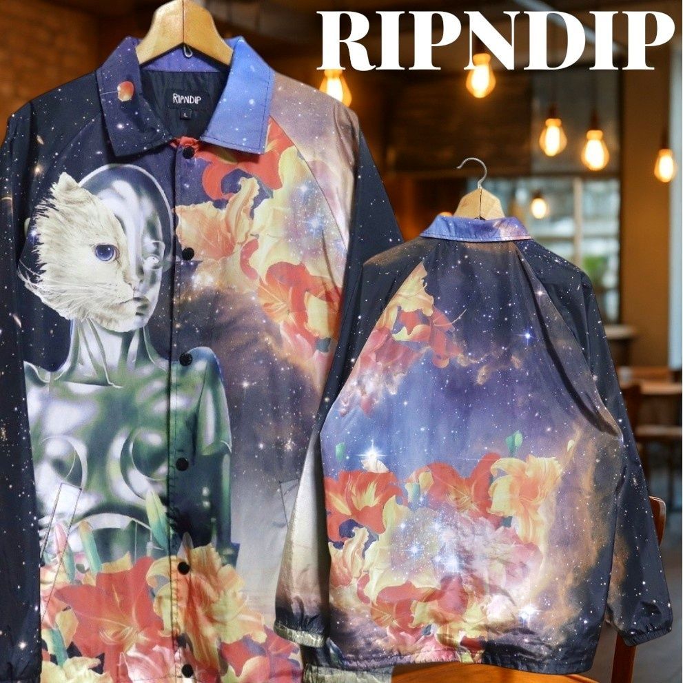 RIPNDIP リップンディップ 総柄 派手柄 猫 宇宙人 ポリエステルジャケット Lサイズ