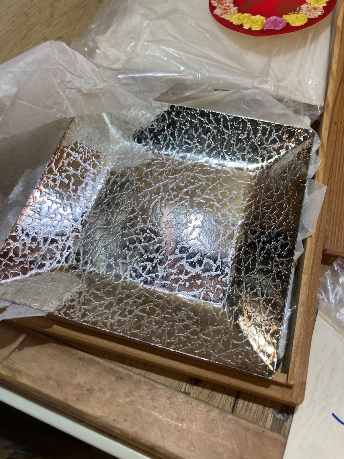 銀皿　5枚セット 未使用 金属食器セット 角皿5枚＆フォーク5本 銀メッキ AZUMAアズマ 食器