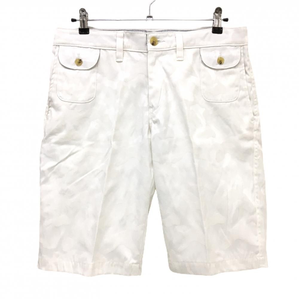 【美品】マークアンドロナ ハーフパンツ 白 迷彩 カモフラ スカル メンズ XL ゴルフウェア MARK＆LONA