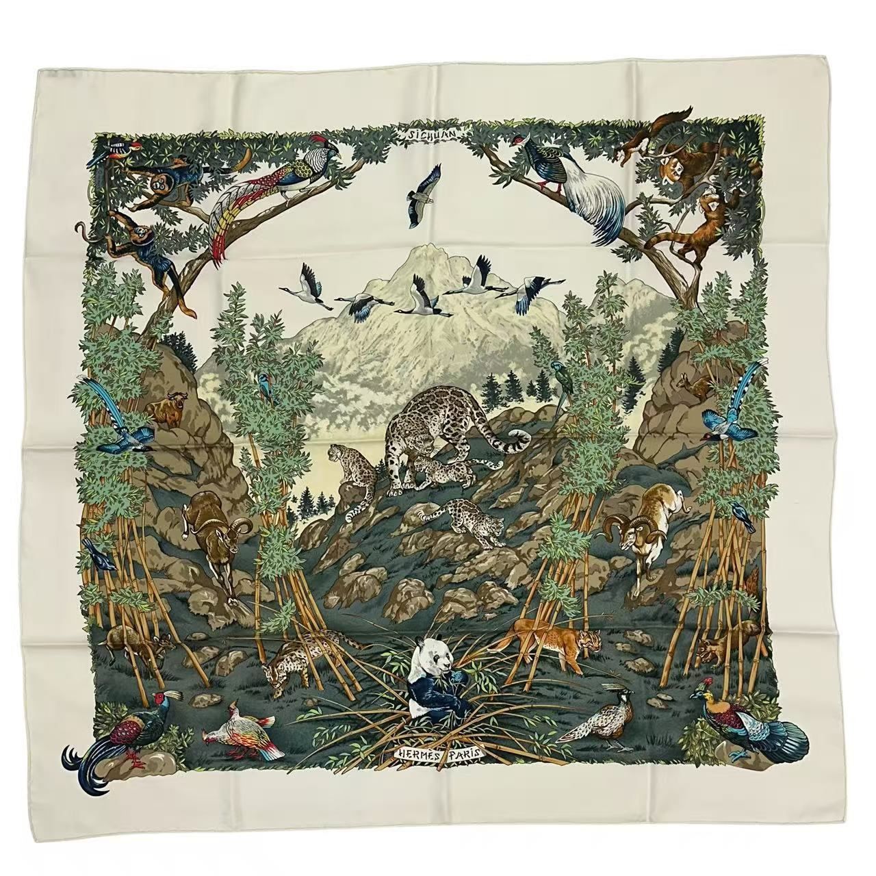 HERMES エルメス カレ90 シルク スカーフ SICHUAN 四川省 動物柄