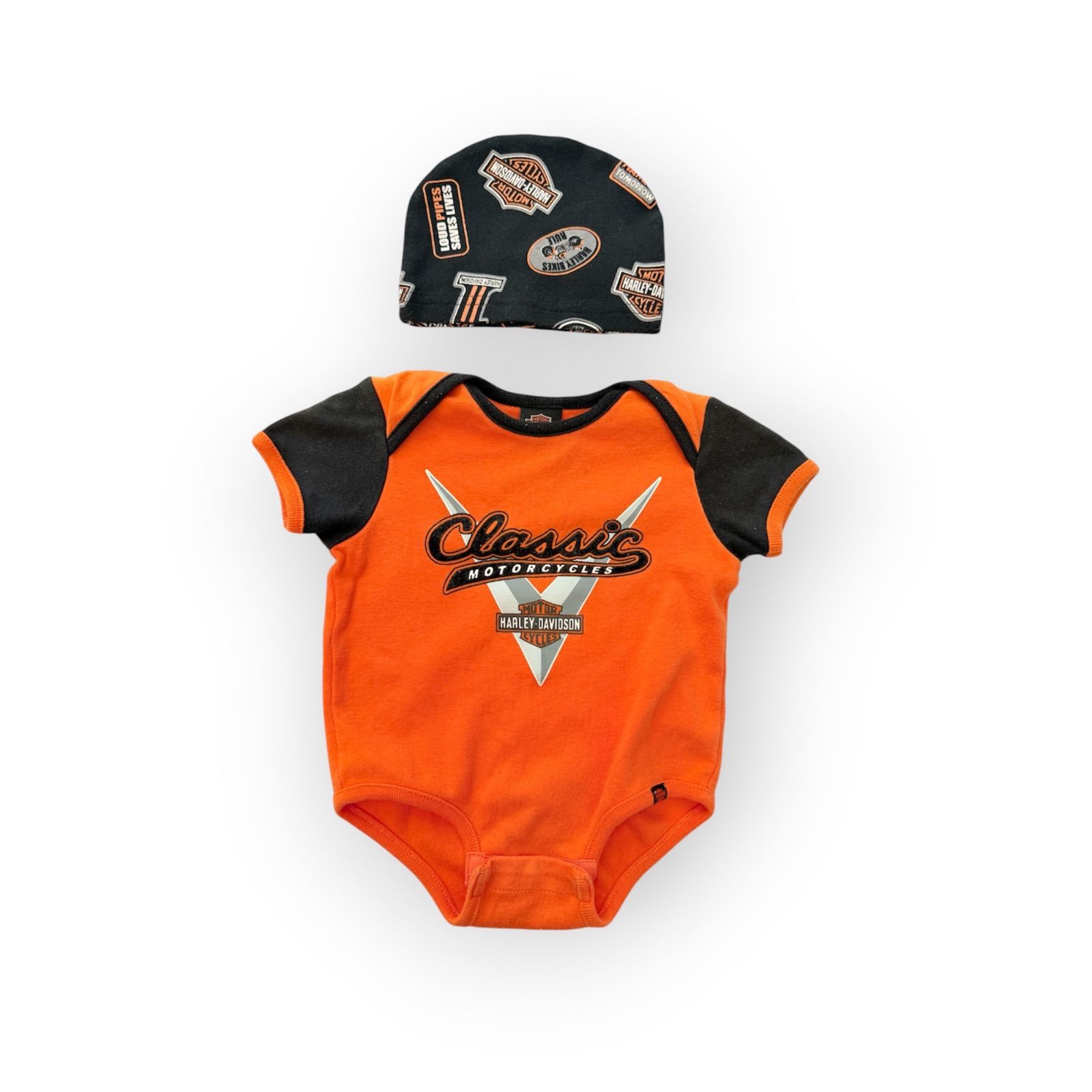 Size 70】Harley-Davidson ロンパース 帽子 セット ハーレー 