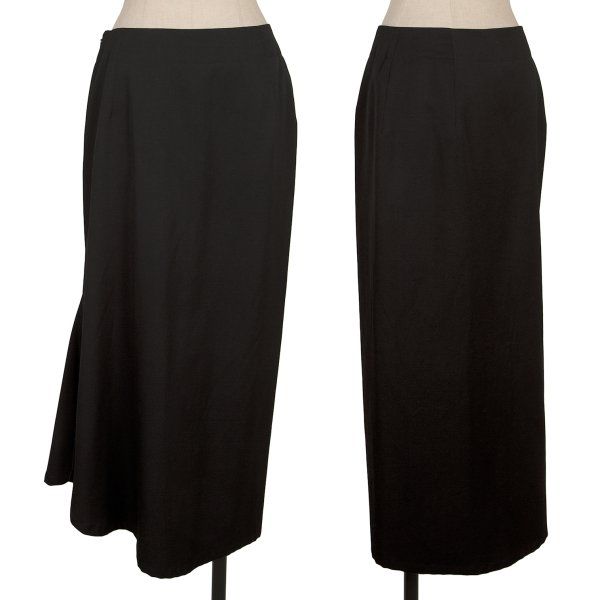 ヨウジヤマモト ファムYohji Yamamoto FEMME ウールギャバアシンメトリーロングスカート 黒1