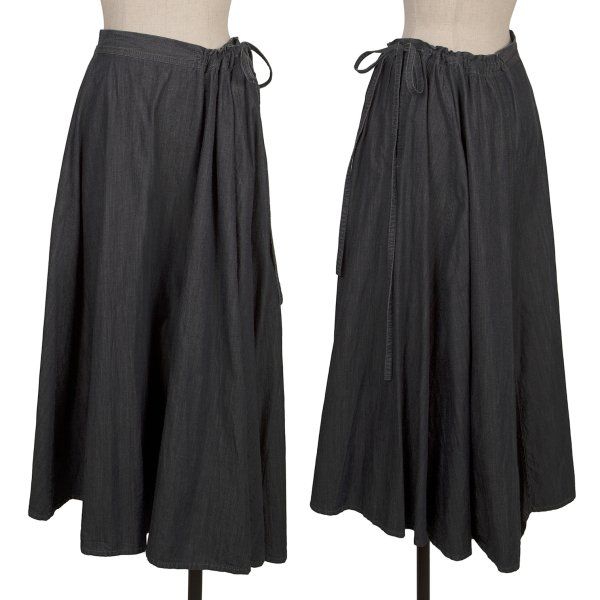 ヨウジヤマモト ノアールYohji Yamamoto NOIR コットンシャンブレーフレアスカート 紺1