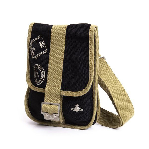ヴィヴィアンウエストウッドVivienne Westwood メタルオーブ装飾キャンバスフラップショルダーバッグ カーキ黒
