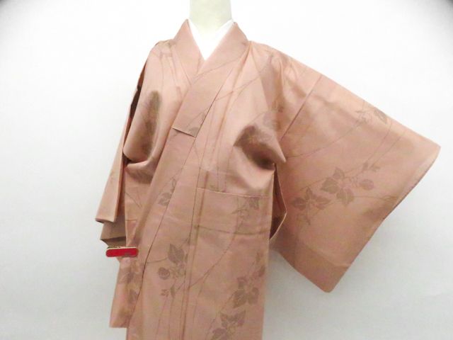 一輝堂】紬 夏物 夏 花 着物 正絹 身丈約155.5cm 裄丈約62.5cm 26z05