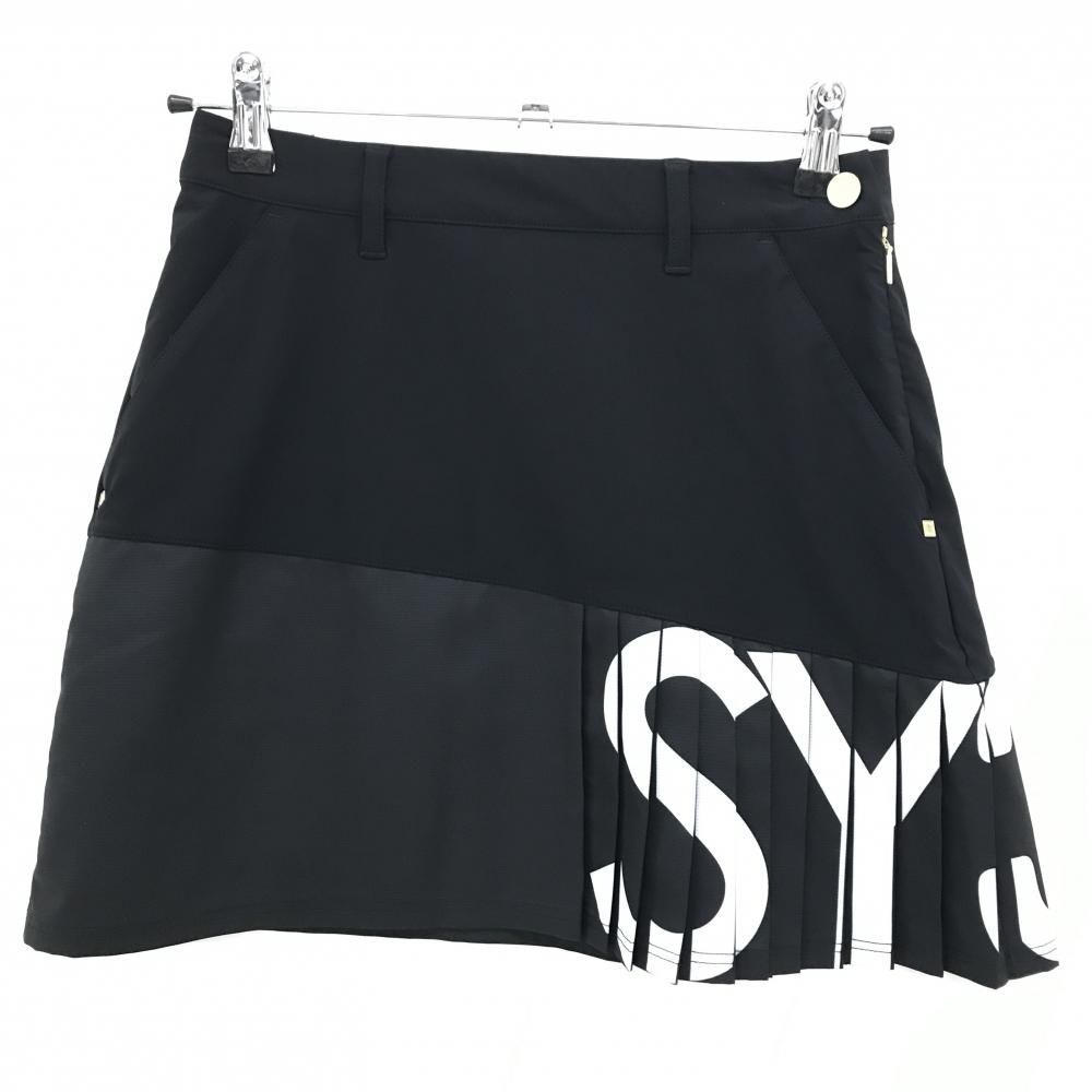 【超美品】SY32 スカート 黒×白 サイド裾プリーツ 前面裏地付 レディース S ゴルフウェア SY32 BY SWEET YEARS
