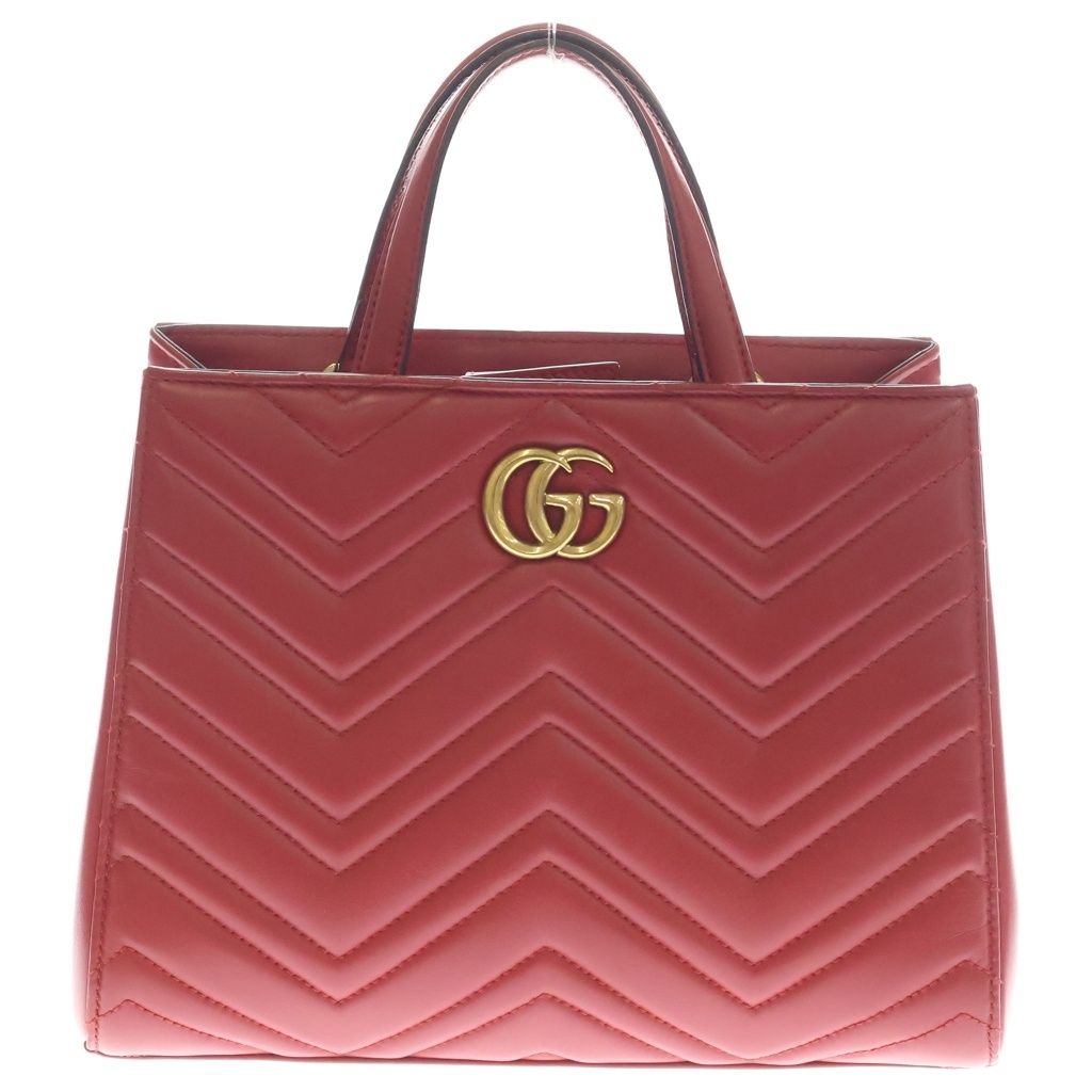 GUCCI (グッチ) 2way GGマーモント レザー ハンドバッグ レッド 448054