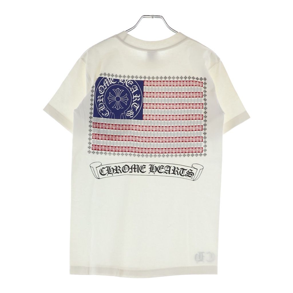 CHROME HEARTS (クロムハーツ) OLD AMERICAN FLAG TEE オールド アメリカンフラッグTシャツ 星条旗 ホースシュープリント 半袖カットソー ホワイト