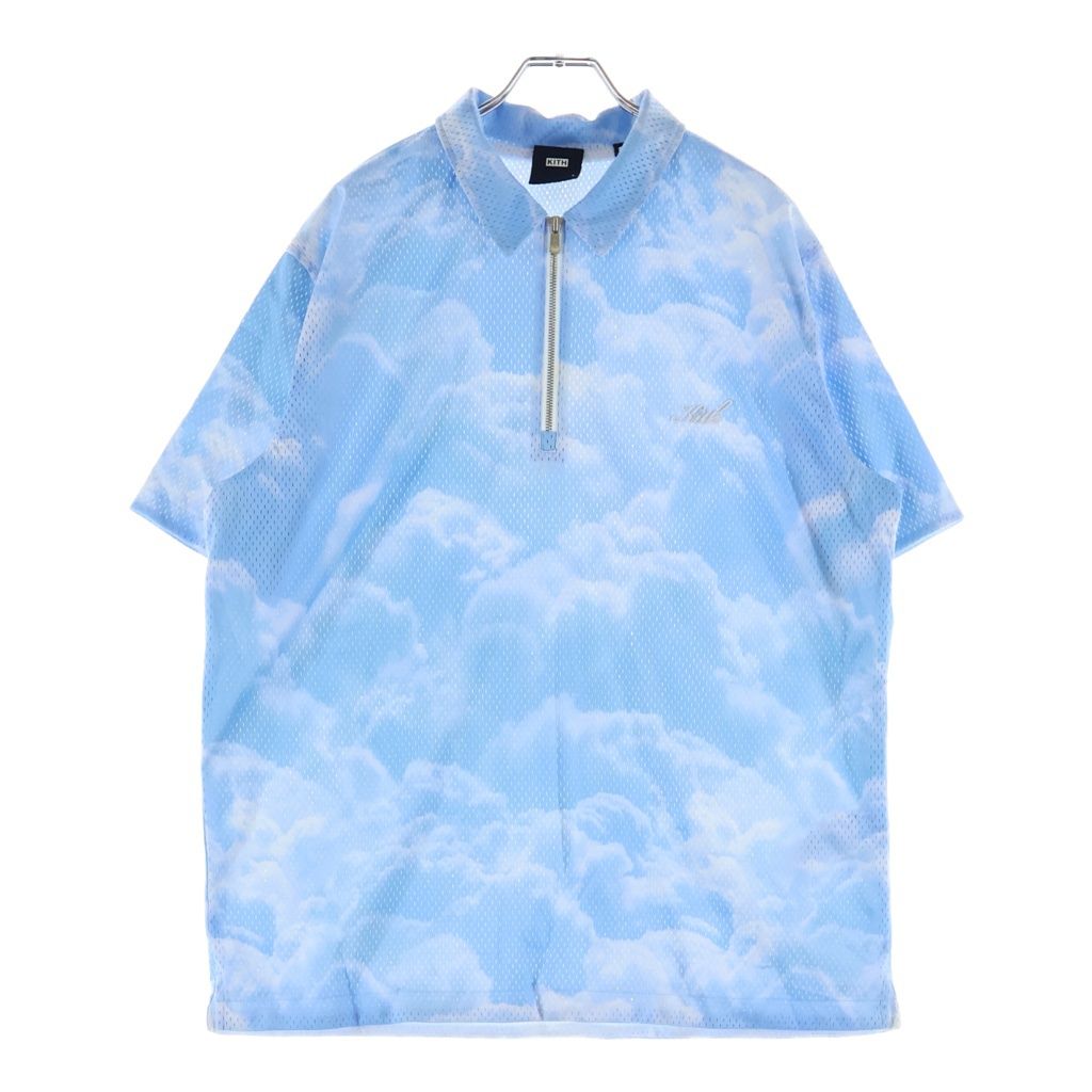 KITH (キス) 21SS Devoe Zip Up Shirt デヴォー サミット ハーフジップアップ メッシュ半袖シャツ ブルー KH030093