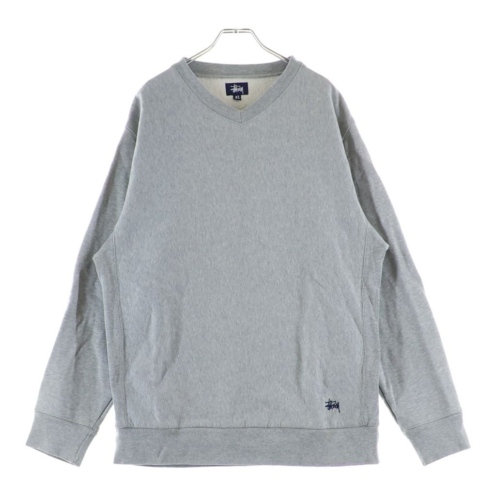 STUSSY (ステューシー) フロントロゴ刺繍スウェット クルーネックトレーナー グレー