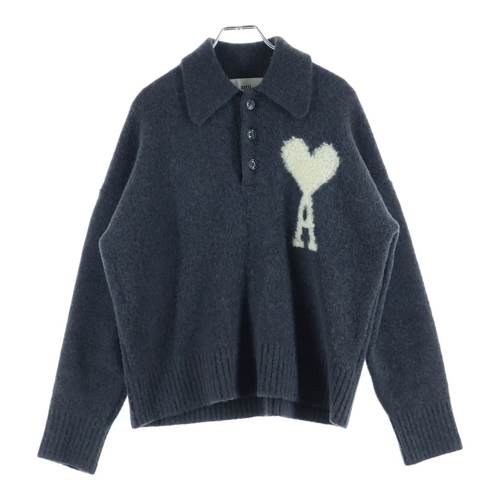 AMI Paris ハートロゴ クルーネックニット ブラック ami 黒 ポロニット