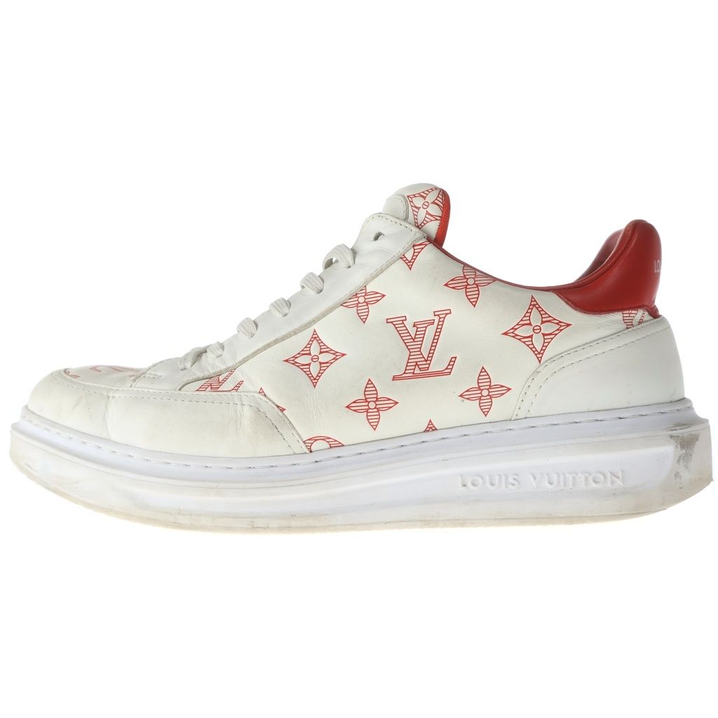 LOUIS VUITTON (ルイヴィトン) ビバリーヒルズ ライン モノグラム レザーローカットスニーカー ホワイト/レッド