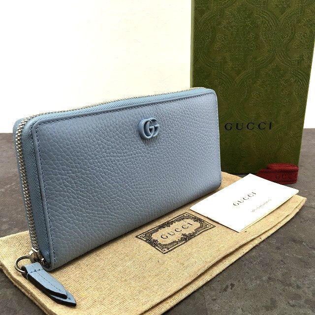 167 送料込み！ 極美品 GUCCI ジップウォレット 456117 水色 プチマーモント 箱付き プレゼントにも！