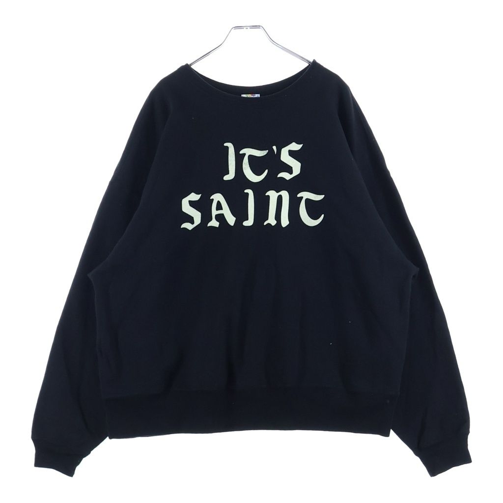 SAINT MICHAEL (セントマイケル) CREW SWT IT'S SAINT フロッキープリント SM-YS1-0000-028 クルーネックスウェット ブラック