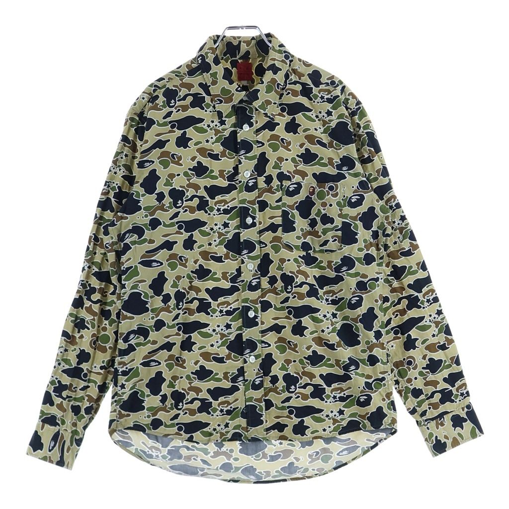 A BATHING APE (アベイシングエイプ) 90s-00s STAR CAMO スターカモ ロングスリーブシャツ カーキ カモフラ
