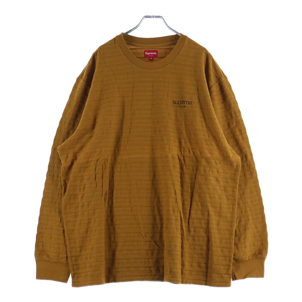 SUPREME (シュプリーム) 18AW Rope Stripe L/S Tee ロープストライプ ロゴデザイン クルーネック カットソー 長袖Tシャツ ブラウン