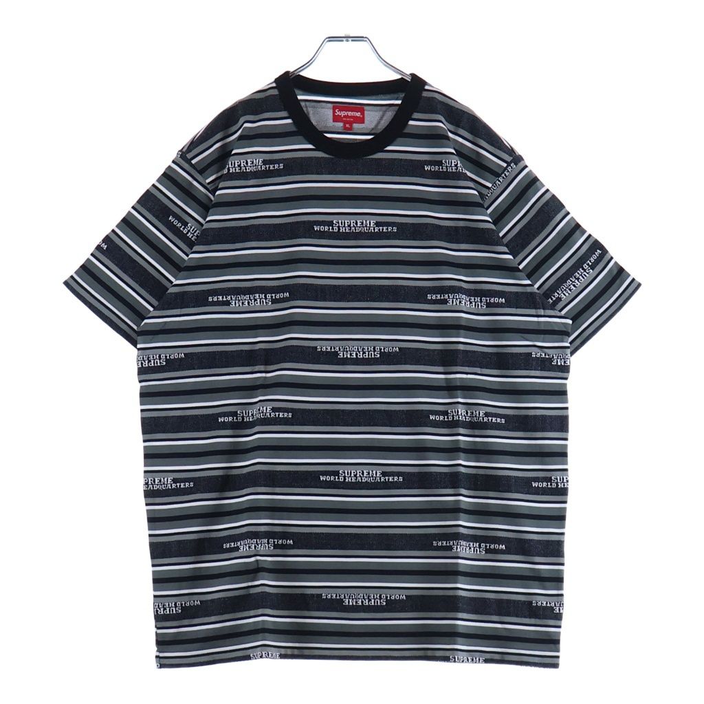 SUPREME (シュプリーム) 18AW HQ Stripe S/S Tee ロゴデザイン ストライプ クルーネック カットソー 半袖Tシャツ ブラック