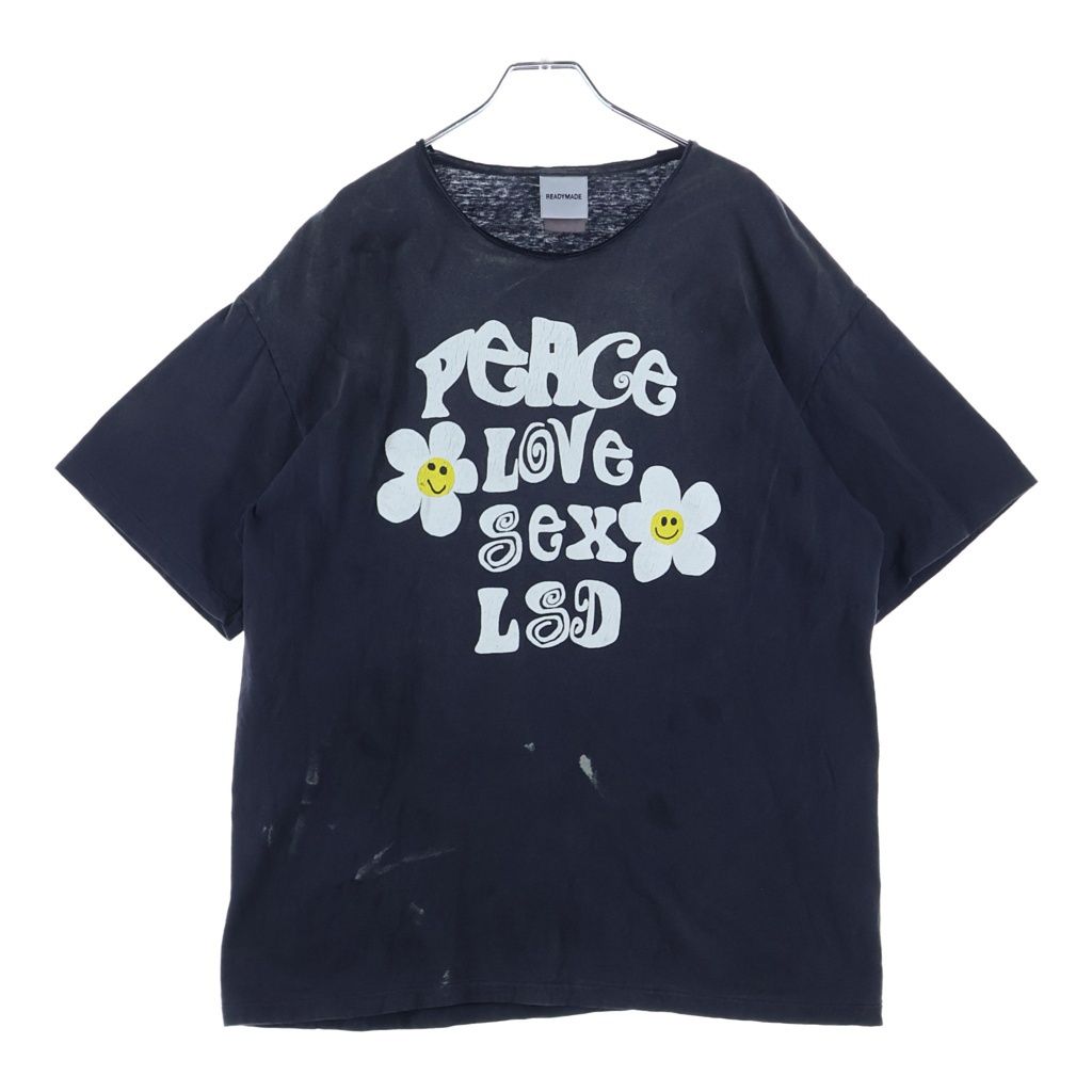 READY MADE (レディメイド) SS T-SHIRT PEACE ロゴプリント Tシャツ 半袖カットソー ブラック RE-CO-BK-00-00-280