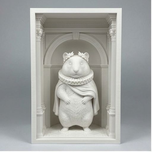 パンダハムスターのブックヌーク 3Dプリント 白PLA 本棚インテリア