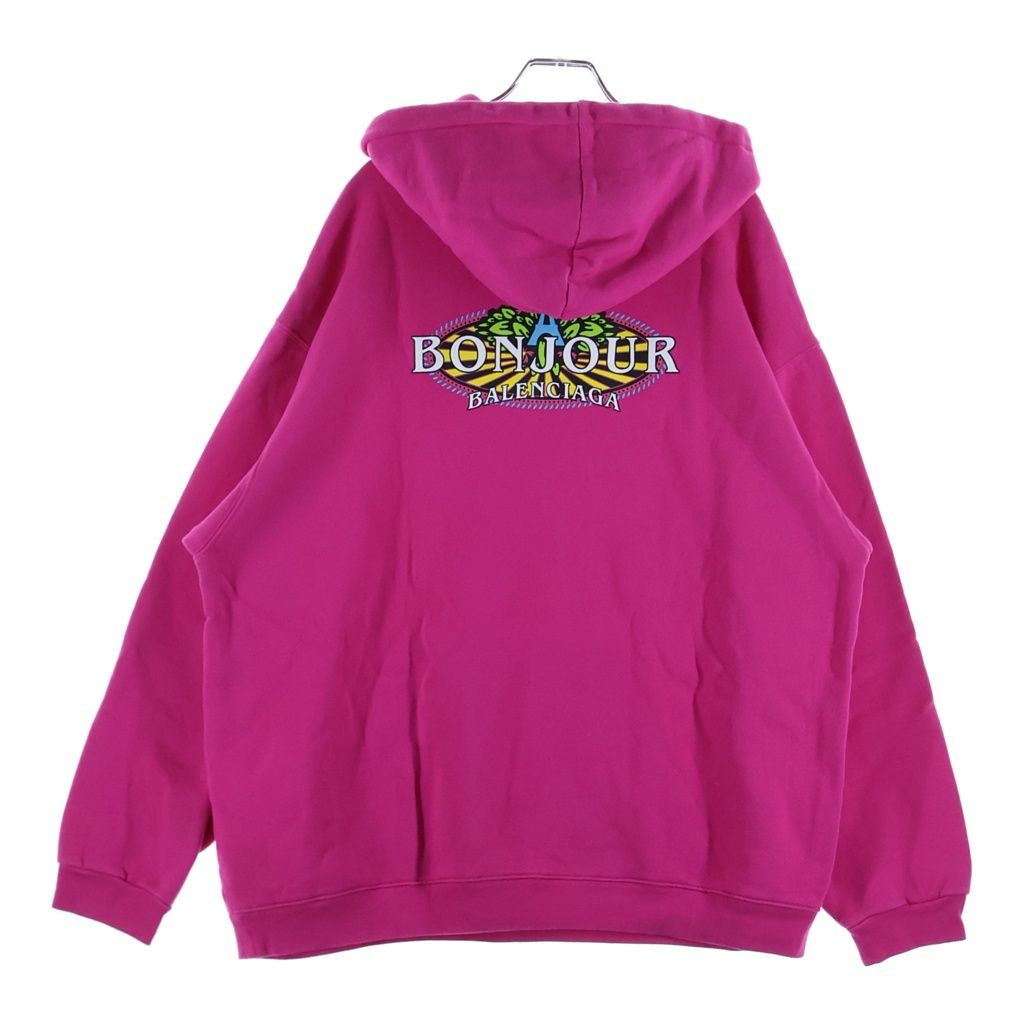BALENCIAGA (バレンシアガ) ボンジュール フーディ フロントロゴプリント スウェットプルオーバーフーディー パーカー ピンク 600583 THV61