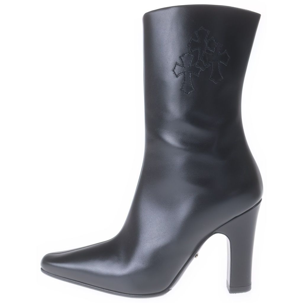 CHROME HEARTS (クロムハーツ) SUGER JONES シュガージョーンズ クロスパッチ サイドジップ ヒールブーツ ブラック