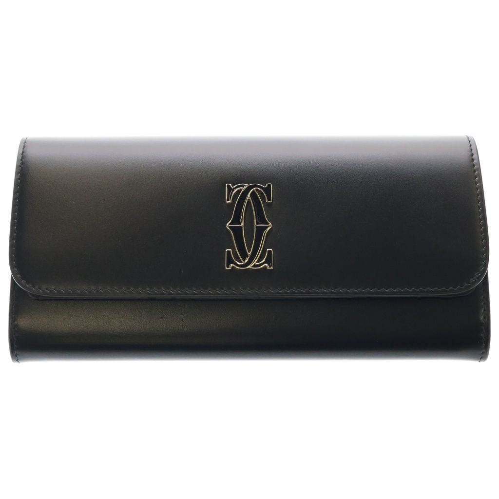 Cartier (カルティエ) ウォレット Cドゥ カルティエ フラップ付き ロングウォレット カーフスキン 長財布 ブラック