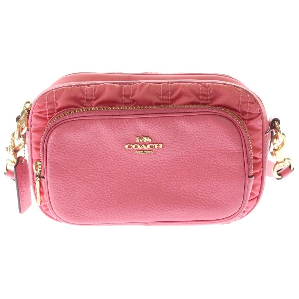 COACH (コーチ) ナイロン ぺブルレザー コート ルーシング シャーリング クロスボディ ショルダーバッグ ピンク