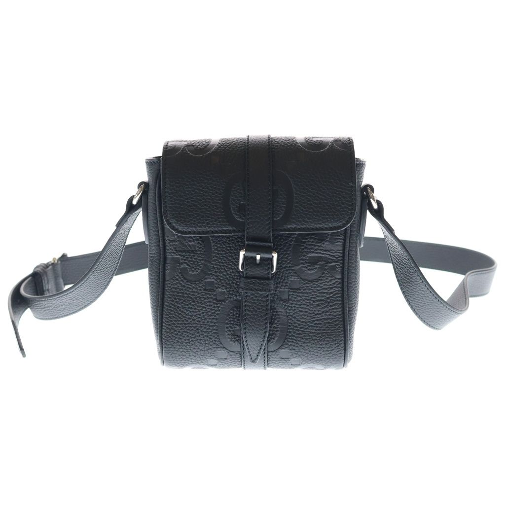 GUCCI (グッチ) ジャンボGG レザー スモール メッセンジャー ショルダーバッグ シルバー金具 ブラック 460235