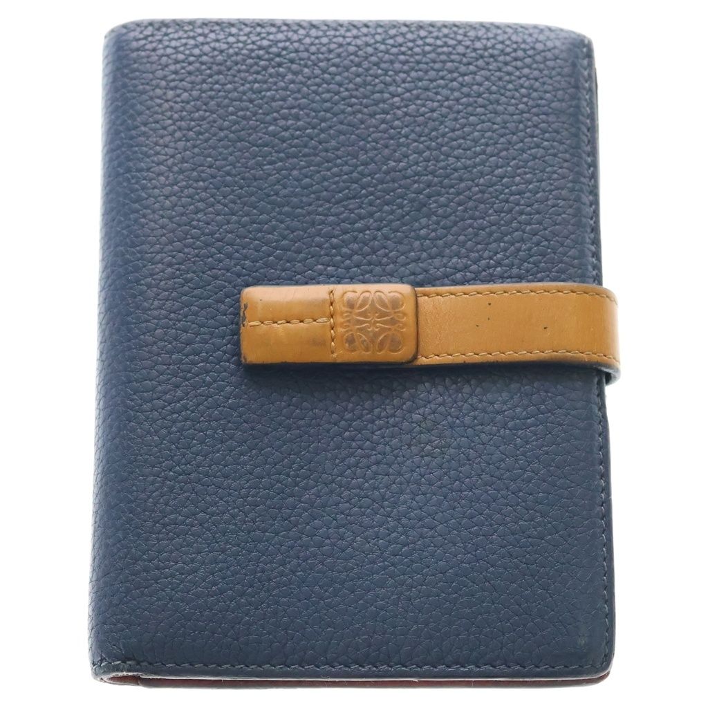 LOEWE (ロエベ) バーティカル コンパクトウォレット 二つ折り財布 コインケース ブルー×ブラウン×レッド レザー シルバー金具