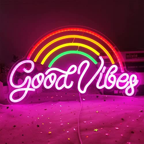 Good Vibesネオンサイン 調光可能な虹LEDネオンサインライト 16.5 ''x 10 '' アクリルネオンナイトライト ベッドルーム 子供ギフト バー ゲームゾーン誕生日クリスマスパーティーの装飾 国内発送 9a2f1120