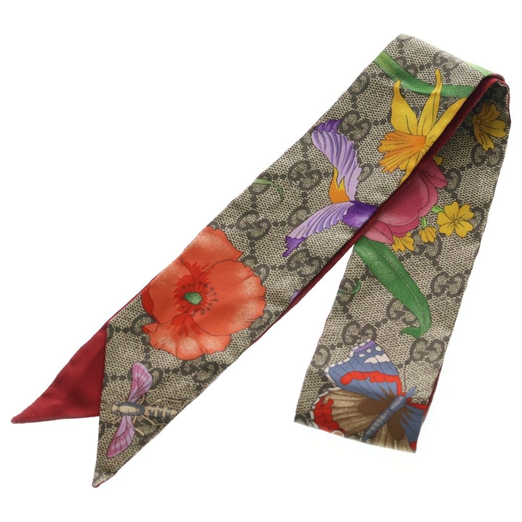 GUCCI (グッチ) GG総柄 シルクスカーフ ブラウン