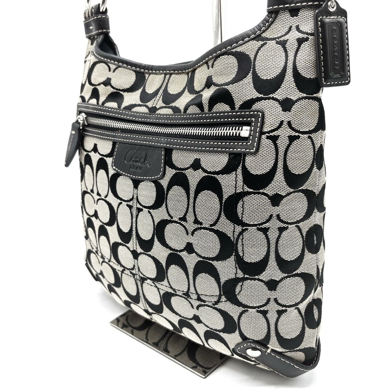 【良品】coach y2k signature canvas shoulderbag pochette silverparts gray×black unisex コーチ ショルダーバッグ