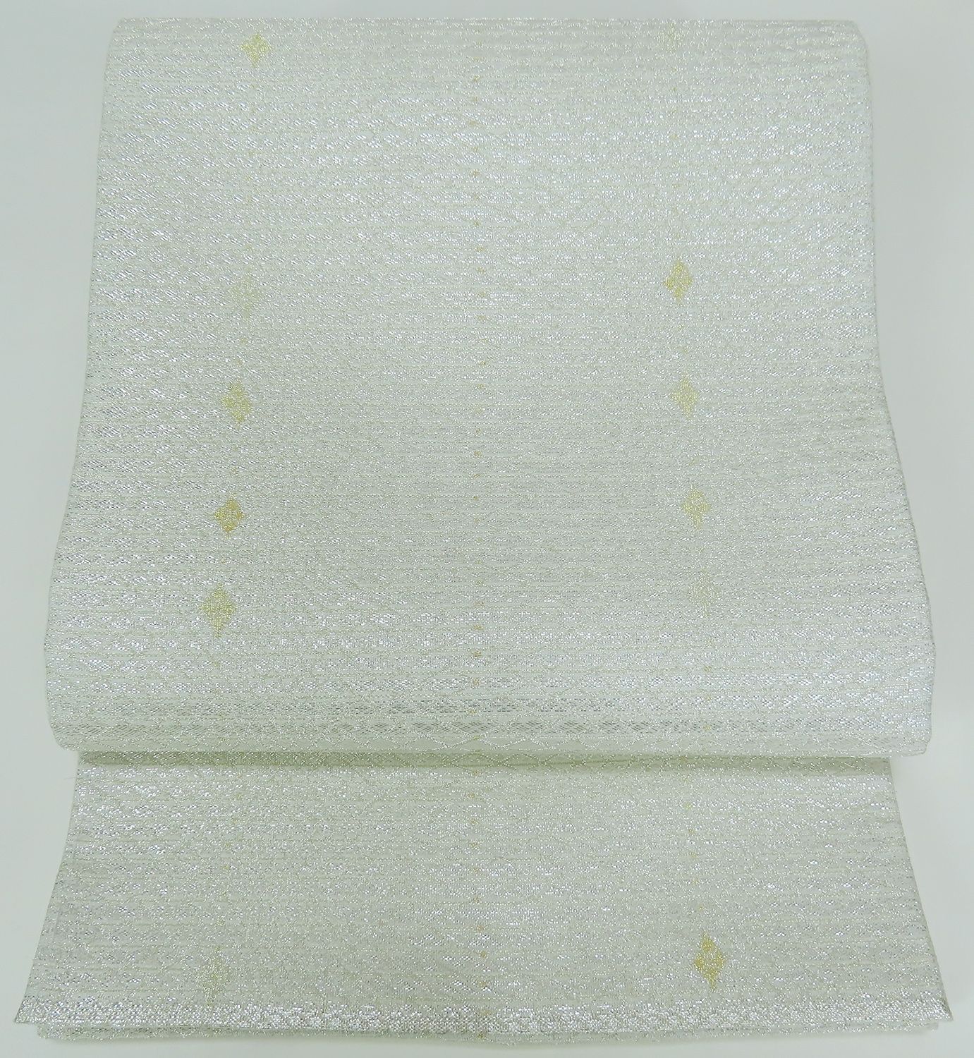 長尺　463cm　夏用　紗　六通柄　袋帯　お腹周91cm～100cm対応　正絹　ホワイト　【中古】美品　3647ell