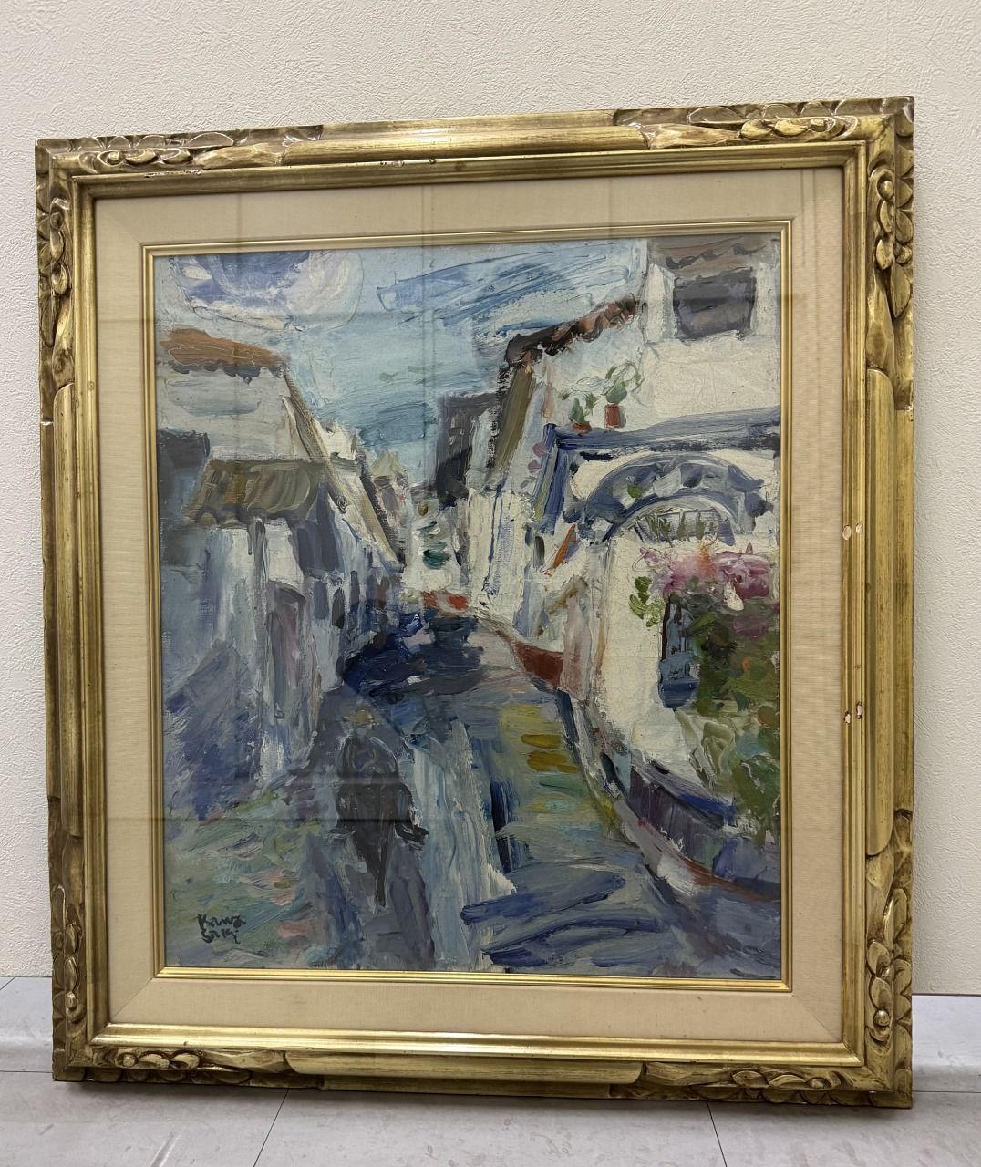 【額縁付】油彩画 「タスコの坂」/ 川﨑浩