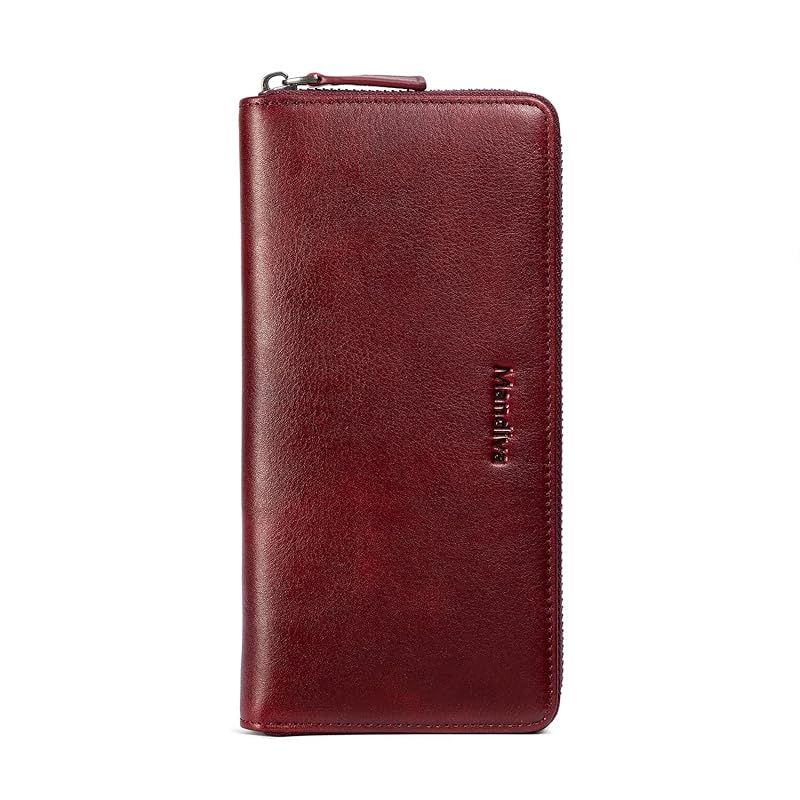 [Mandiva]財布 メンズ レディース 長財布 本革 セパレート型 小銭入れ 大容量 ラウンドファスナー トップレザー (ワイン)