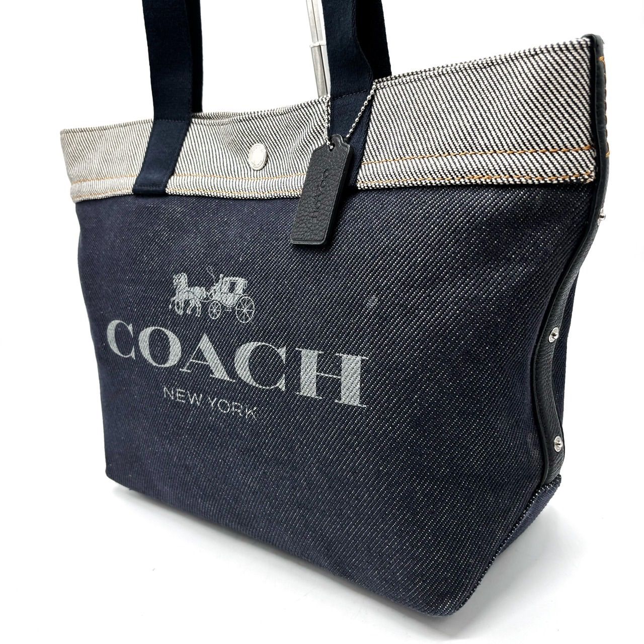【良品】coach y2k denim canvas totebag A4 file logo denimcolor ladies unisex コーチ トートバッグ