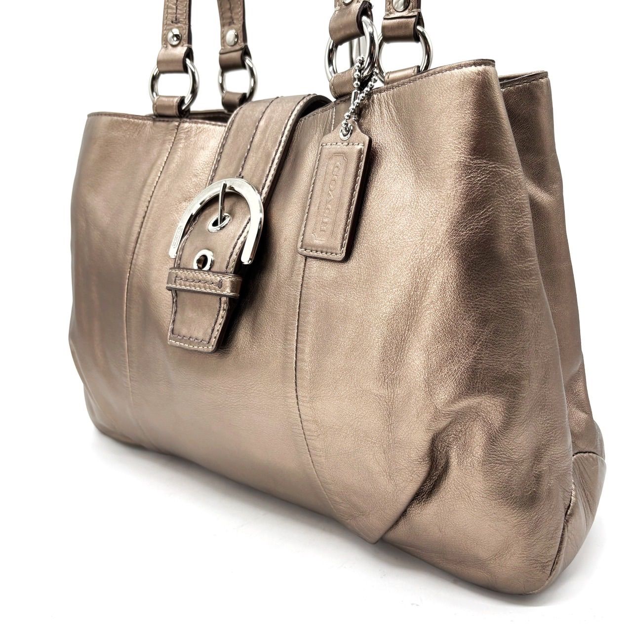 【良品】coach y2k soho handbag tote belt allleather silverplate bronze unisex コーチ トートバッグ