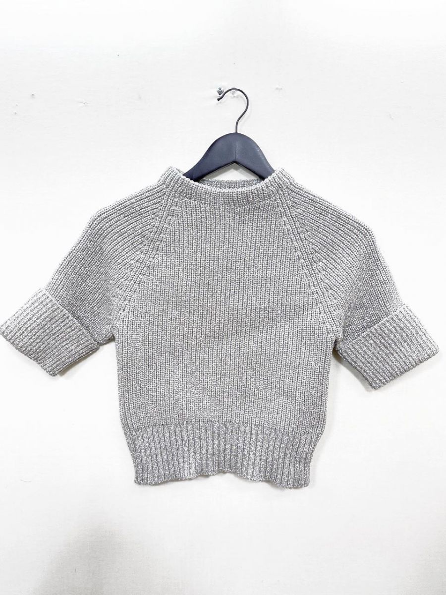新品 AK+1 BEAMS ビームス ショート ラメニット プルオーバー size F/シルバー ■■レディース