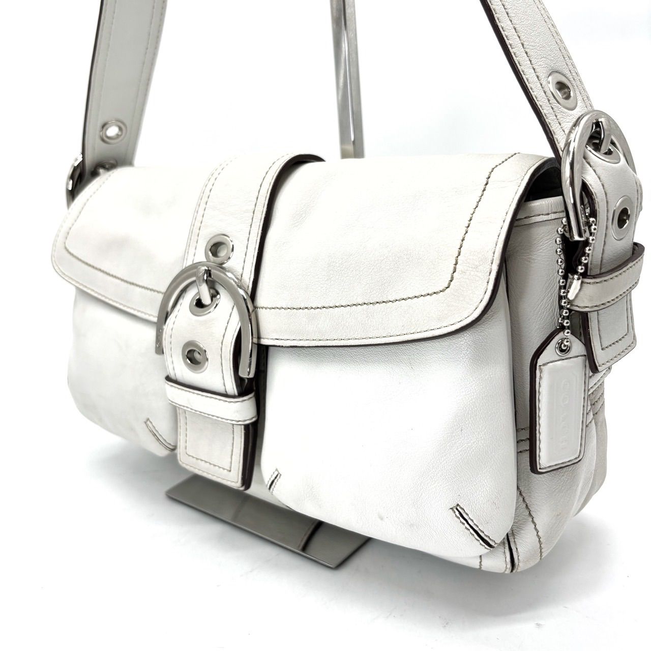 【良品】coach y2k soho handbag shoulder belt silverparts leather white unisex コーチ ハンドバッグ