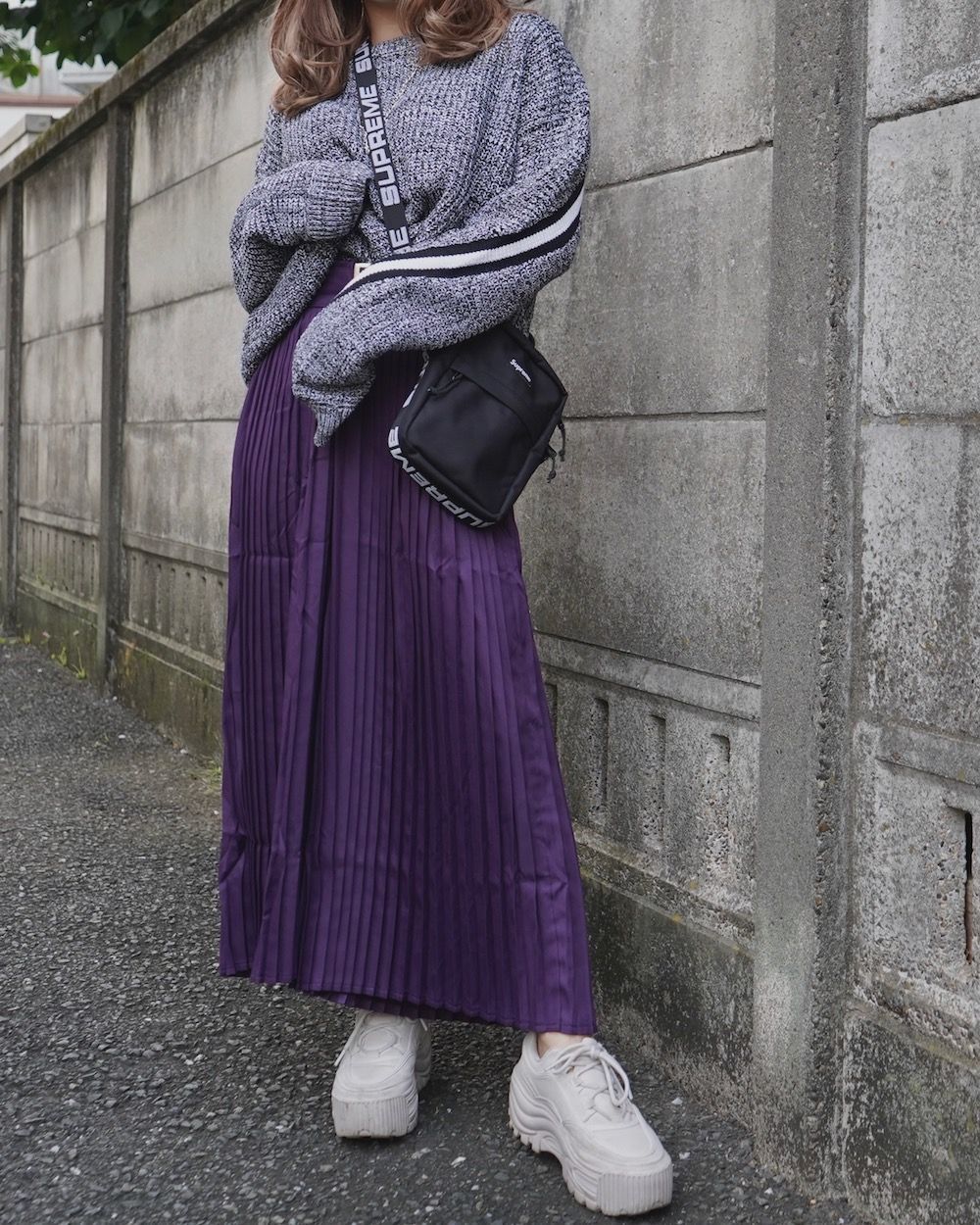 2color Line Design Mosaic Knit Sweater (black)
