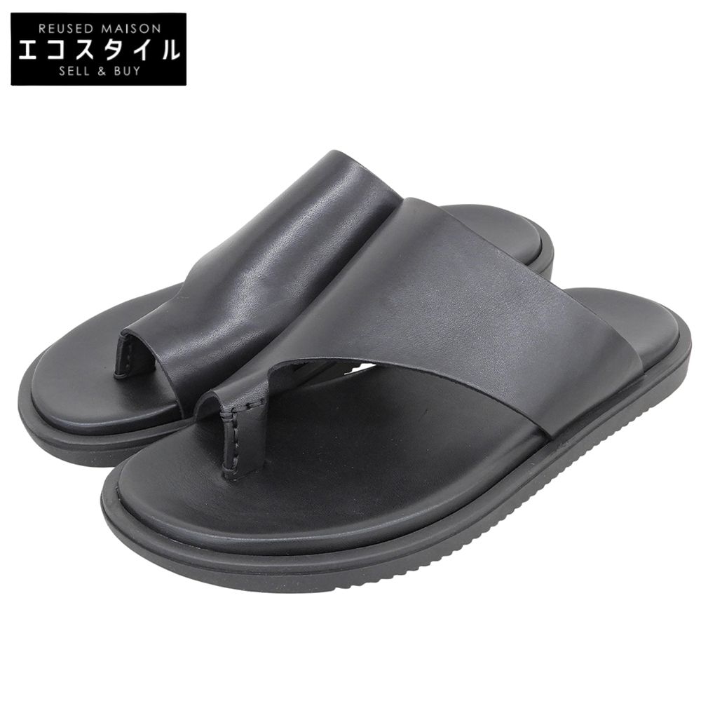 1piu1uguale3　ウノピゥウノウグァーレトレ　新品同様 THUMB SANDAL レザーフラットサンダル シューズ メンズ 黒 ブラック 41 MRG591-COW164　41