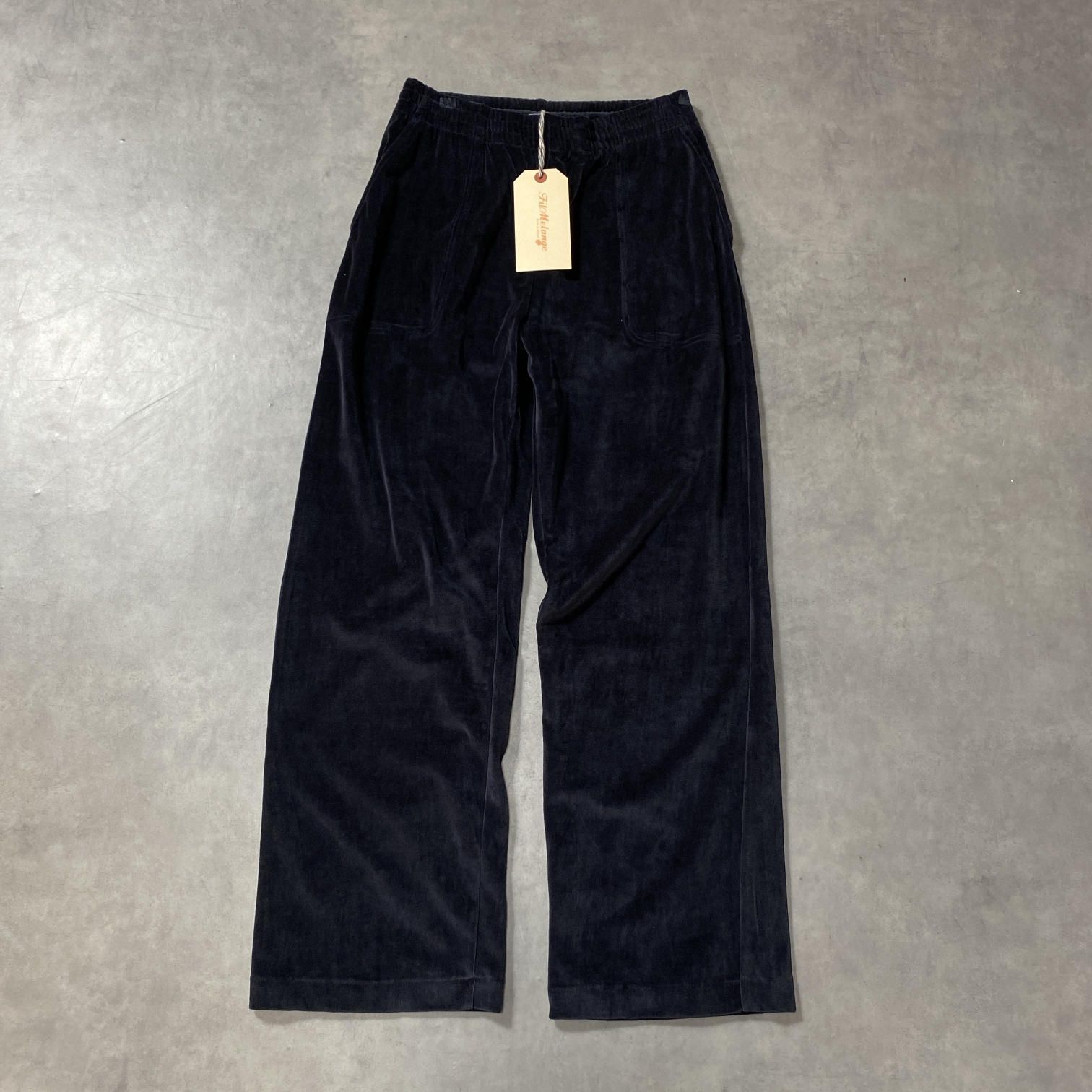 WQ1154●FilMelange：タグ付き SNELL ベロアパンツ ●1● shadow navy フィルメランジェ 定価24200- イージーワイドパイルパンツ スネル