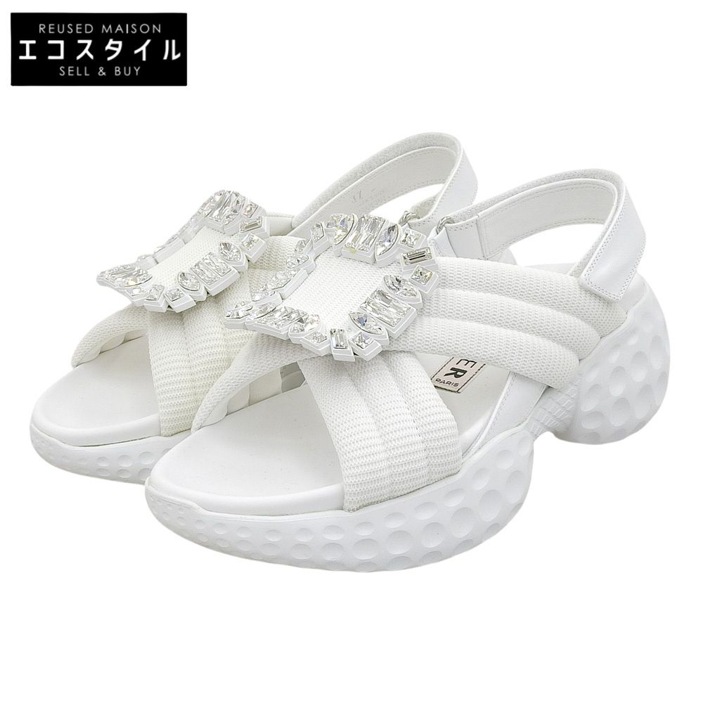 Roger Vivier　ロジェヴィヴィエ　美品 ヴィヴ ラン ストラス バックル サンダル シューズ レディース ホワイト 37　37