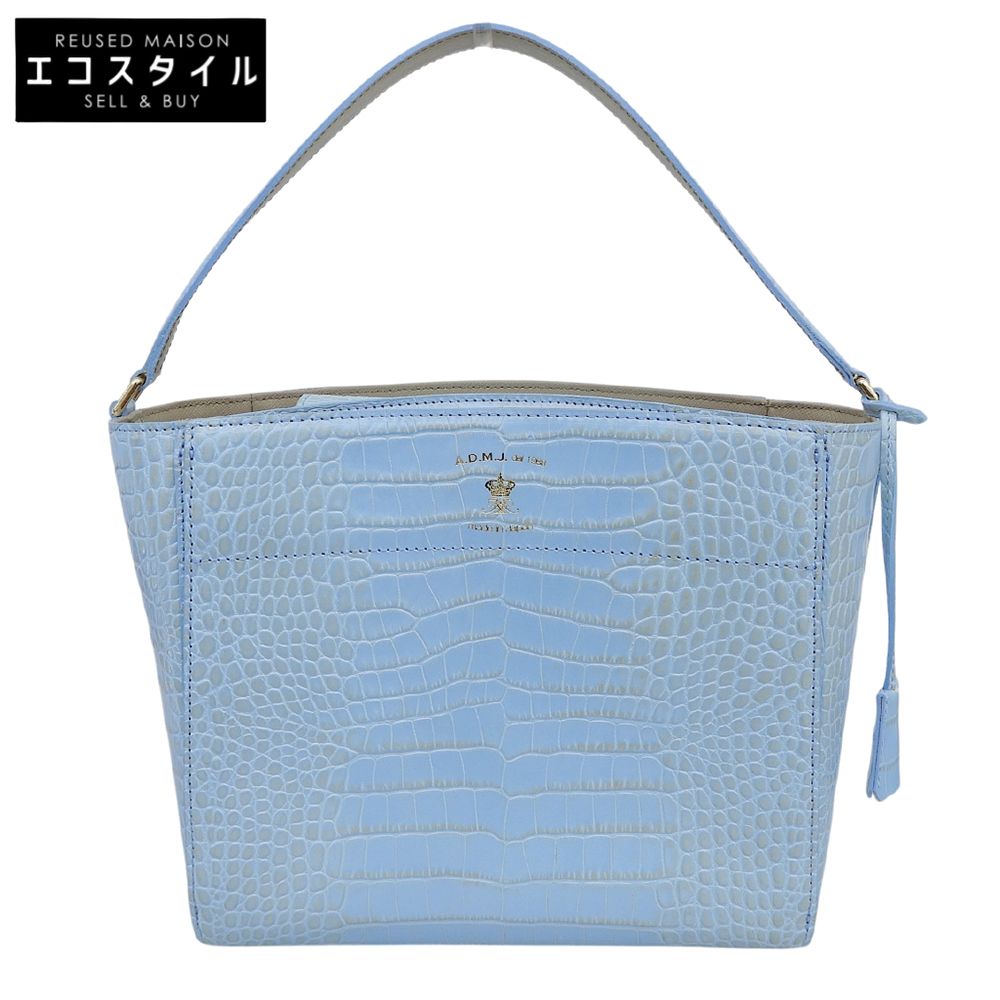 A.D.M.J. Accessoires De Mademoiselle　ADMJ　新品同様 クロコ型押し レザー ハンドバッグ レディース ライトブルー 21AW01026