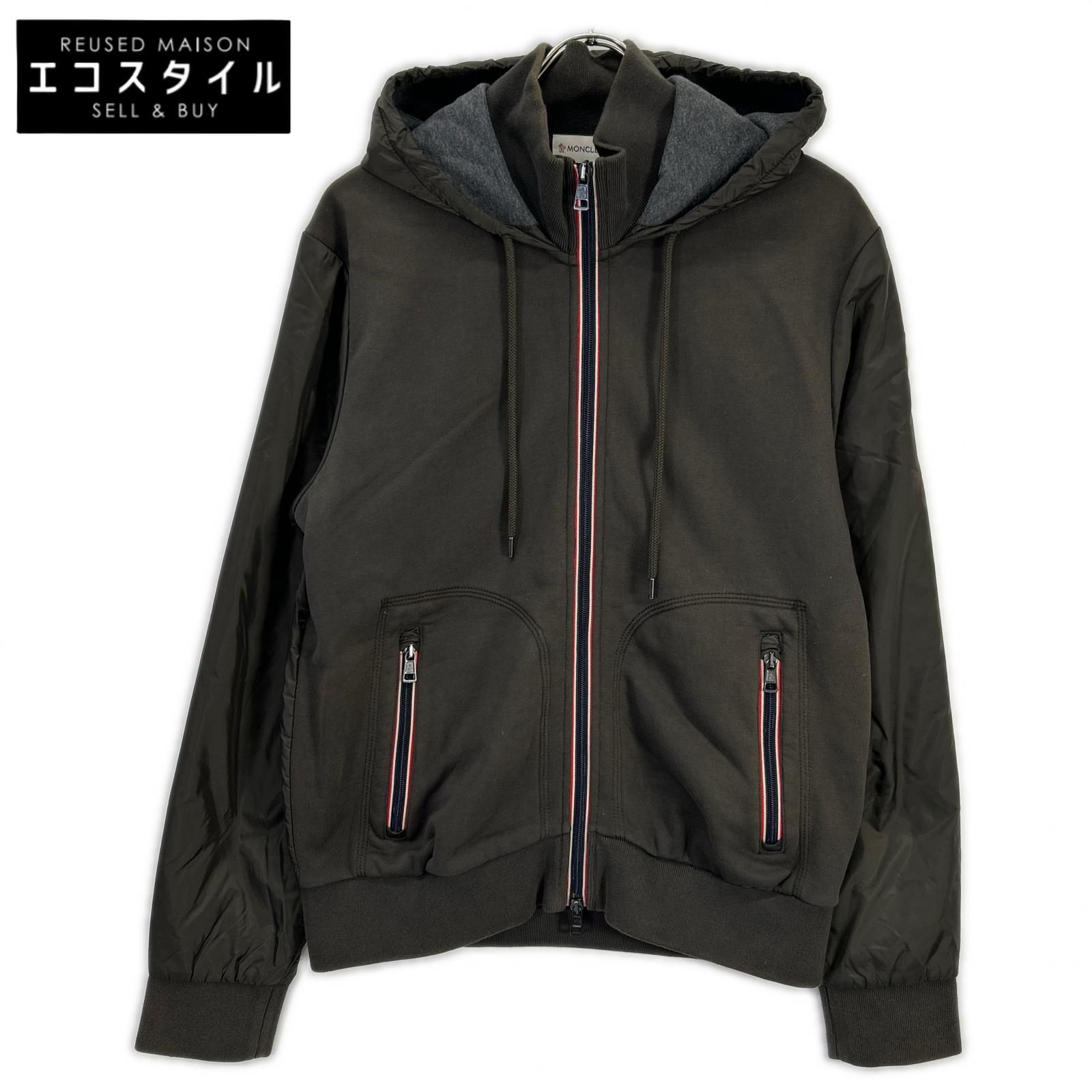 MONCLER モンクレール カーキ MAGLIA CARDIGAN ナイロン切り替え 