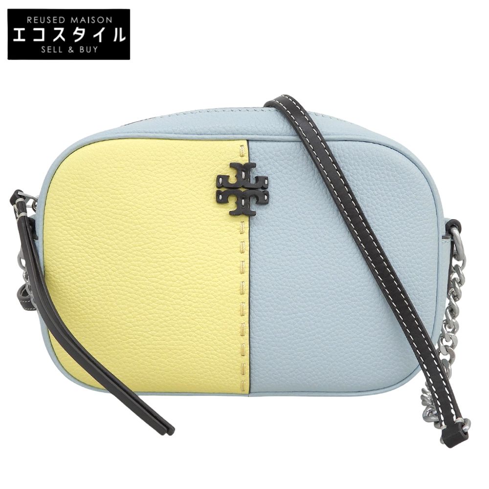 Tory Burch　トリーバーチ　美品 マックグロー カメラバッグ レザー ショルダーバッグ レディース ライトブルー イエロー 147717